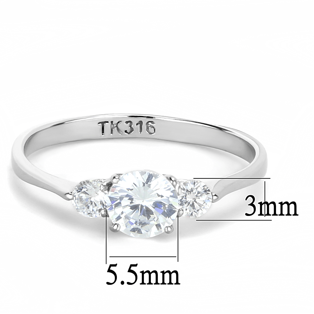 TK3431 - High polished (no plating) Stainless Steel Ring with AAA Grade CZ  in Clear