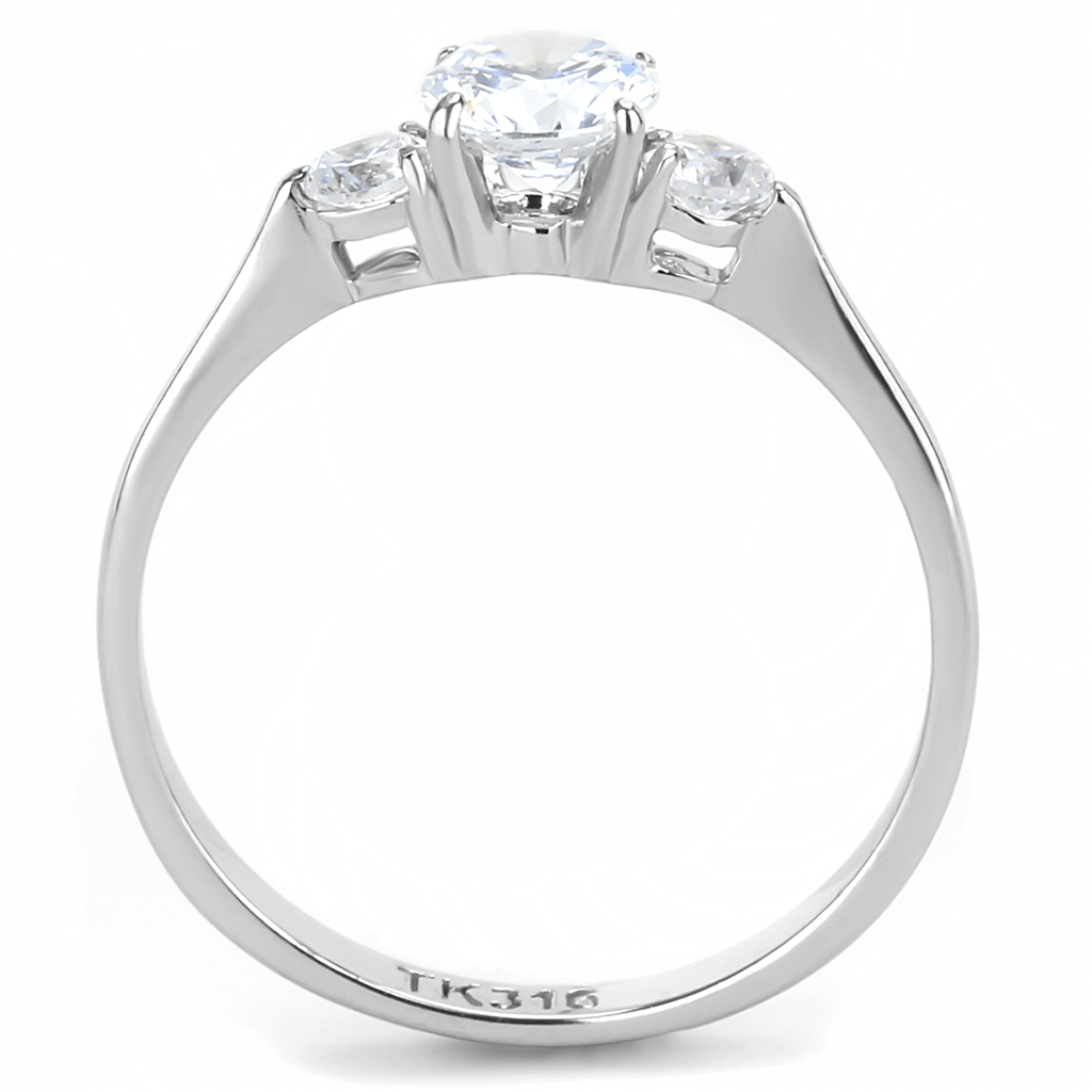 TK3431 - High polished (no plating) Stainless Steel Ring with AAA Grade CZ  in Clear