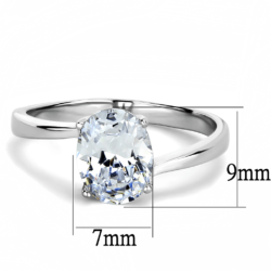 TK3433 - High polished (no plating) Stainless Steel Ring with AAA Grade CZ  in Clear