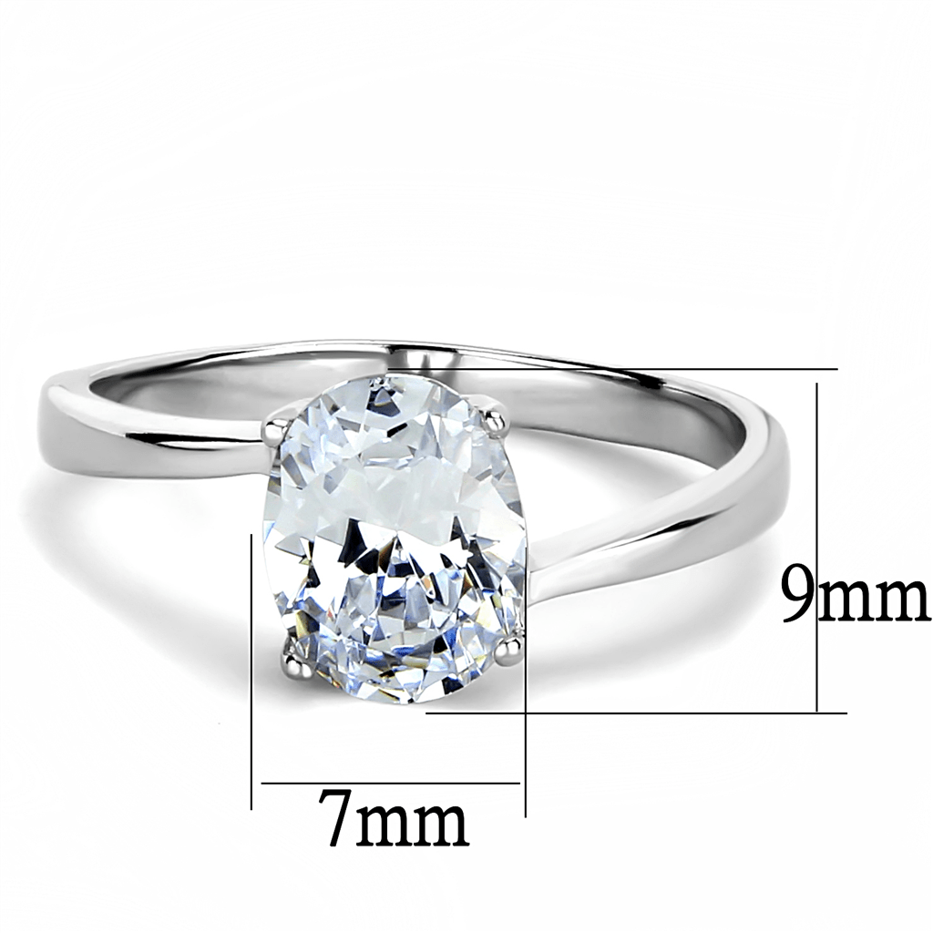 TK3433 - High polished (no plating) Stainless Steel Ring with AAA Grade CZ  in Clear