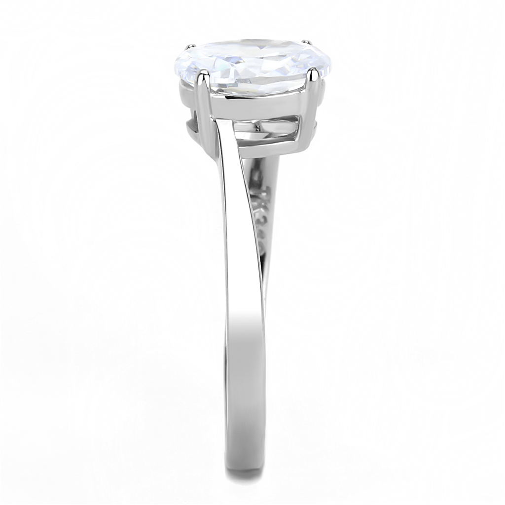 TK3433 - High polished (no plating) Stainless Steel Ring with AAA Grade CZ  in Clear