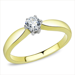 TK3440 - Two-Tone IP Gold (Ion Plating) Stainless Steel Ring with AAA Grade CZ  in Clear