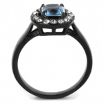 TK3443 - IP Black(Ion Plating) Stainless Steel Ring with Synthetic Synthetic Glass in Sea Blue