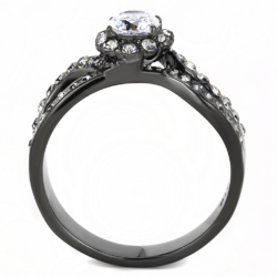 TK3448 - IP Light Black  (IP Gun) Stainless Steel Ring with AAA Grade CZ  in Clear