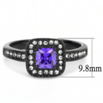 TK3450 - IP Black(Ion Plating) Stainless Steel Ring with AAA Grade CZ  in Tanzanite