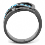 TK3451 - IP Light Black  (IP Gun) Stainless Steel Ring with Top Grade Crystal  in Sea Blue