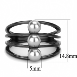 TK3454 - IP Black(Ion Plating) Stainless Steel Ring with Synthetic Pearl in Gray