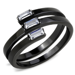 TK3455 - IP Black(Ion Plating) Stainless Steel Ring with AAA Grade CZ  in Clear