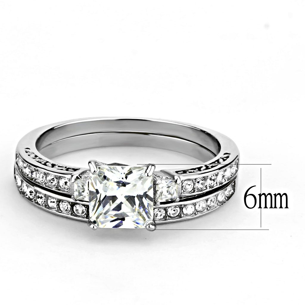 TK3510 - High polished (no plating) Stainless Steel Ring with AAA Grade CZ  in Clear