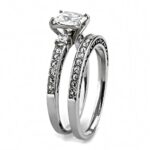 TK3510 - High polished (no plating) Stainless Steel Ring with AAA Grade CZ  in Clear