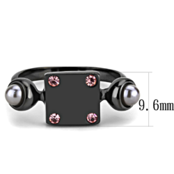 TK3513 - IP Light Black  (IP Gun) Stainless Steel Ring with Synthetic Pearl in Gray