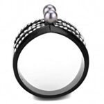 TK3515 - IP Light Black  (IP Gun) Stainless Steel Ring with Synthetic Pearl in Gray