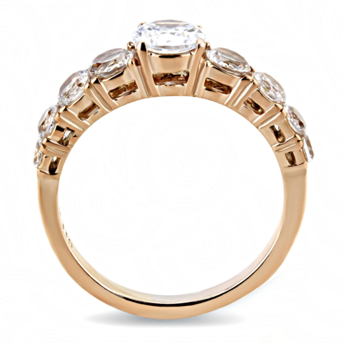 TK3516 - IP Rose Gold(Ion Plating) Stainless Steel Ring with AAA Grade CZ  in Clear