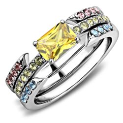 TK3526 - High polished (no plating) Stainless Steel Ring with AAA Grade CZ  in Topaz