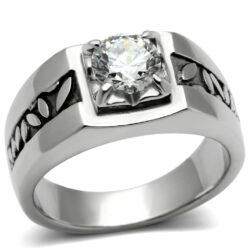 TK356 - High polished (no plating) Stainless Steel Ring with AAA Grade CZ  in Clear