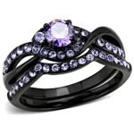 TK3560 - IP Black(Ion Plating) Stainless Steel Ring with AAA Grade CZ  in Amethyst