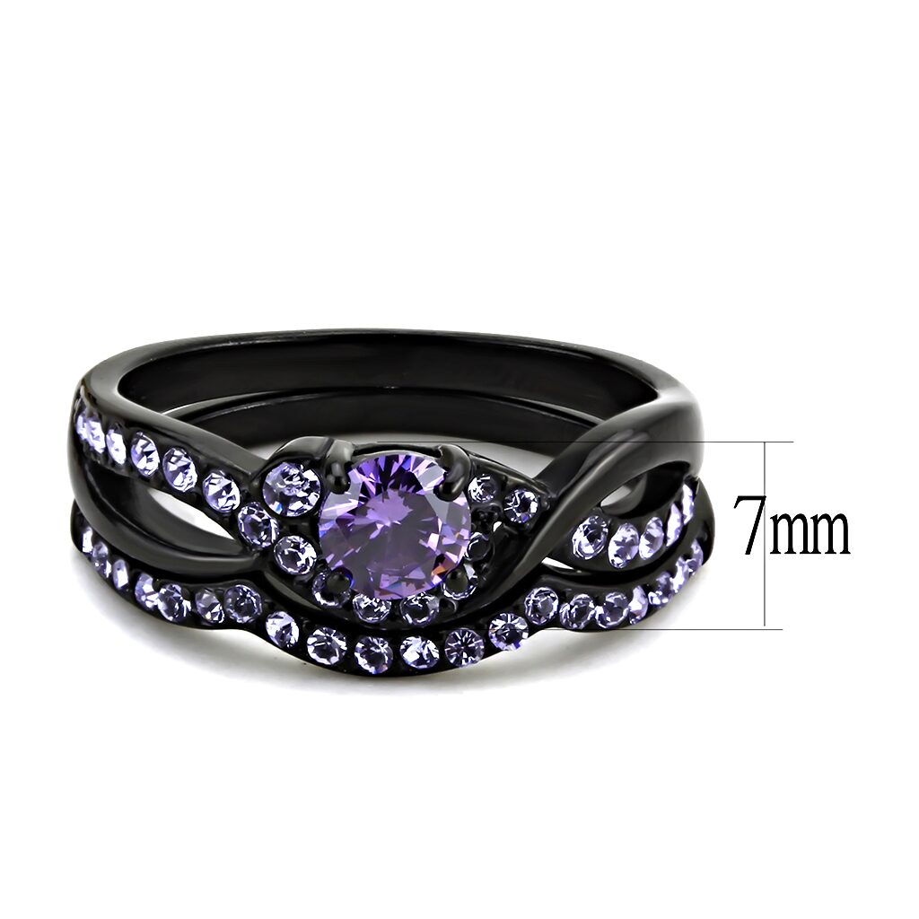 TK3560 - IP Black(Ion Plating) Stainless Steel Ring with AAA Grade CZ  in Amethyst