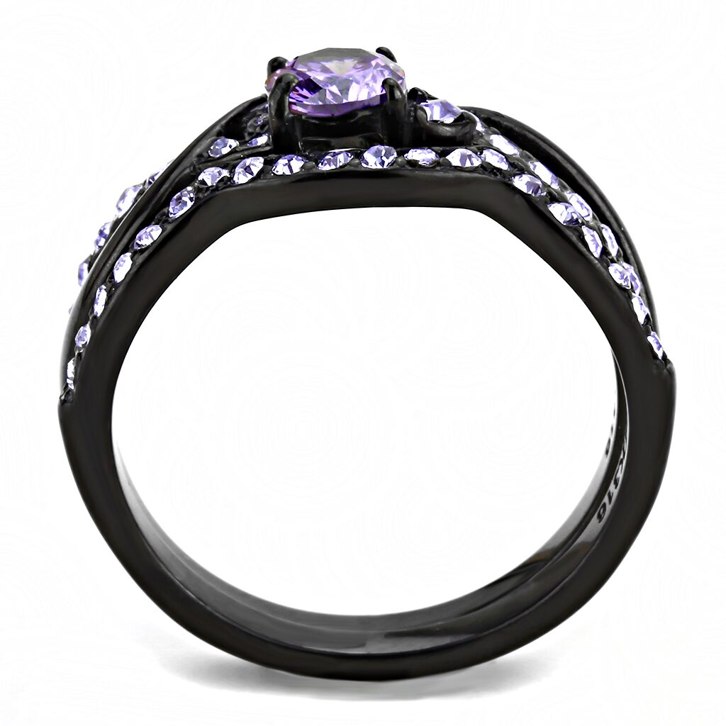 TK3560 - IP Black(Ion Plating) Stainless Steel Ring with AAA Grade CZ  in Amethyst