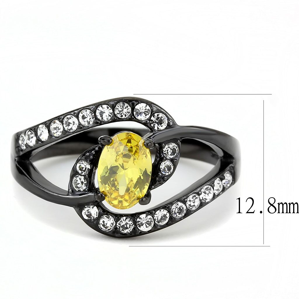 TK3571 - IP Black(Ion Plating) Stainless Steel Ring with AAA Grade CZ  in Topaz