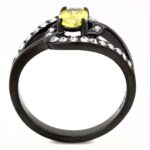 TK3571 - IP Black(Ion Plating) Stainless Steel Ring with AAA Grade CZ  in Topaz