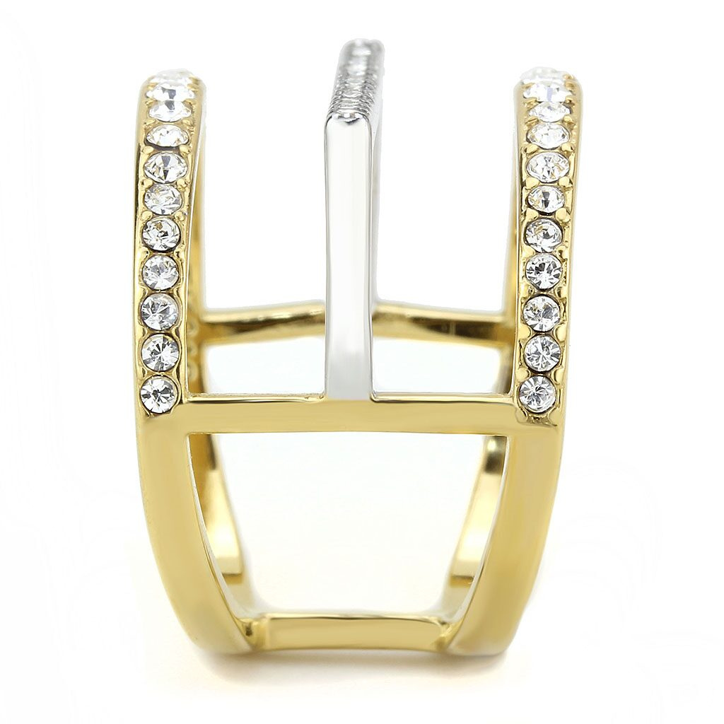 TK3593 - Two-Tone IP Gold (Ion Plating) Stainless Steel Ring with Top Grade Crystal  in Clear