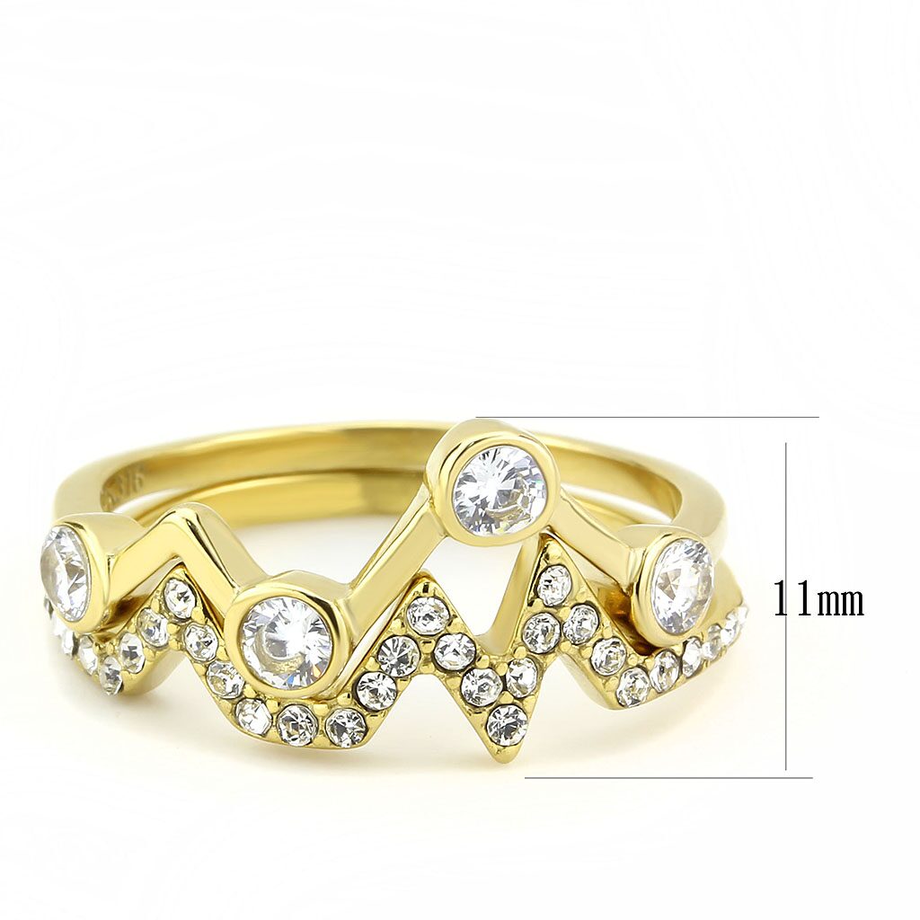 TK3596 - IP Gold(Ion Plating) Stainless Steel Ring with AAA Grade CZ  in Clear