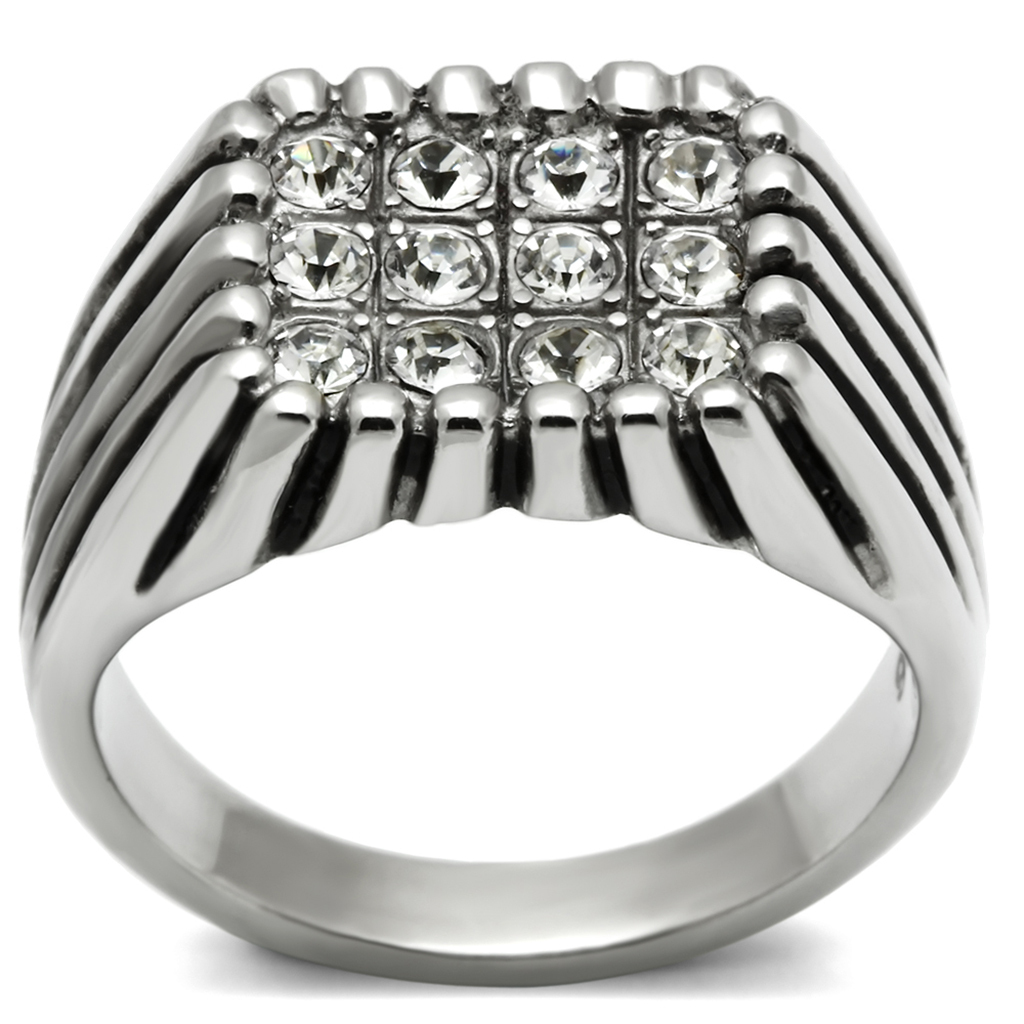 TK363 - High polished (no plating) Stainless Steel Ring with Top Grade Crystal  in Clear