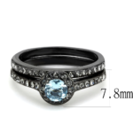 TK3634 - IP Black(Ion Plating) Stainless Steel Ring with Synthetic Synthetic Glass in Sea Blue