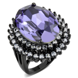 TK3687 - IP Black(Ion Plating) Stainless Steel Ring with Top Grade Crystal  in Tanzanite