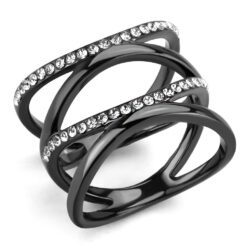 TK3689 - IP Light Black  (IP Gun) Stainless Steel Ring with Top Grade Crystal  in Clear