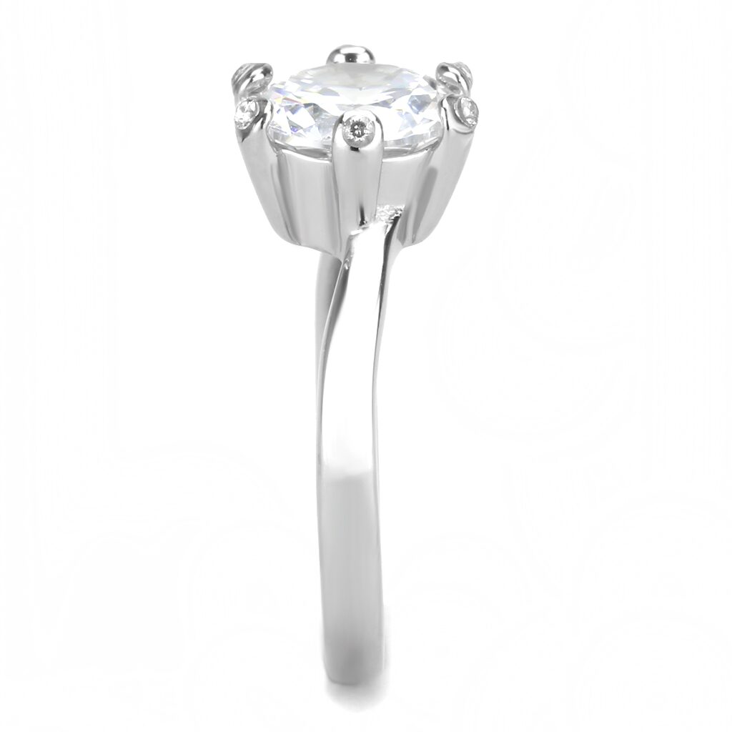 TK3700 - High polished (no plating) Stainless Steel Ring with AAA Grade CZ  in Clear