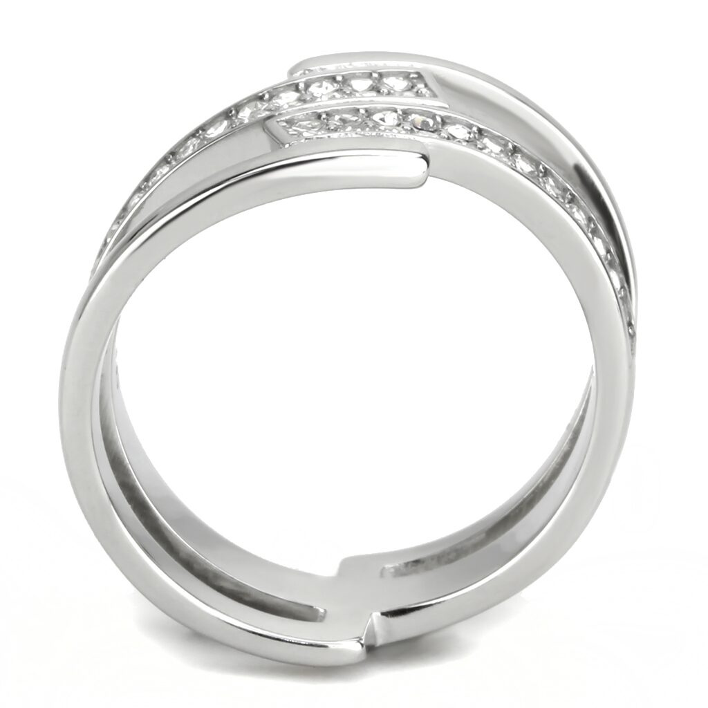 TK3702 - High polished (no plating) Stainless Steel Ring with Top Grade Crystal  in Clear