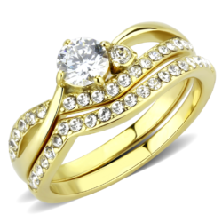 TK3708 - IP Gold(Ion Plating) Stainless Steel Ring with AAA Grade CZ  in Clear