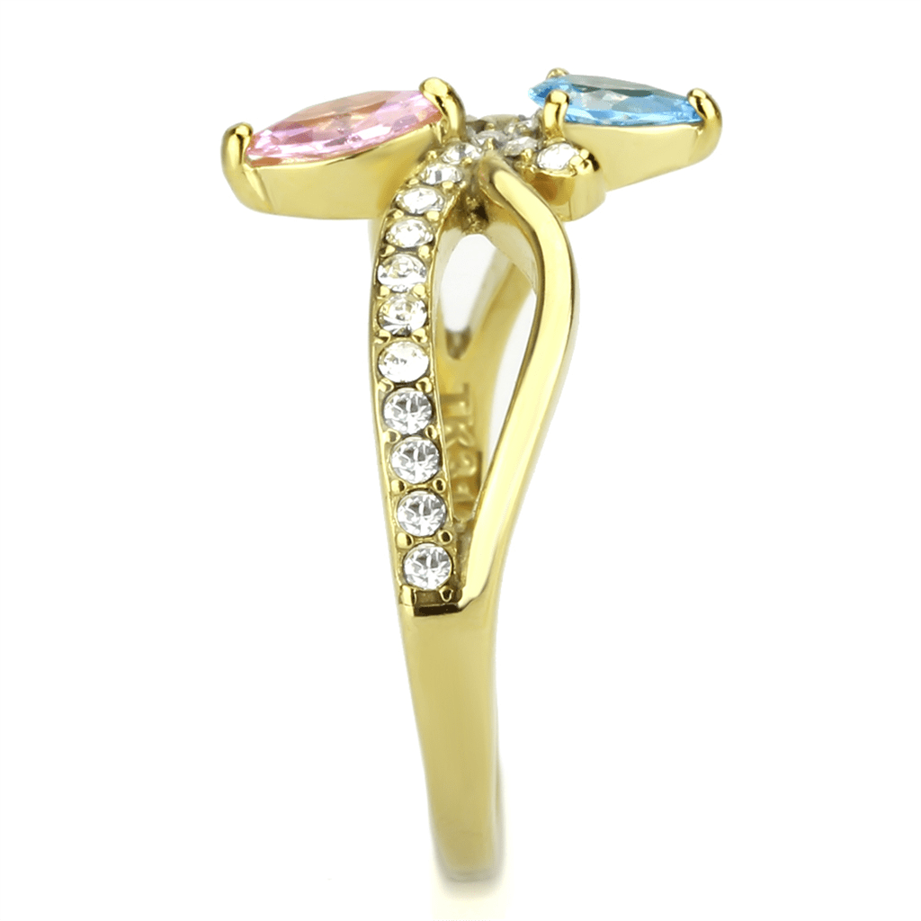 TK3712 - IP Gold(Ion Plating) Stainless Steel Ring with AAA Grade CZ  in Multi Color