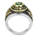 TK3724 - Two-Tone IP Gold (Ion Plating) Stainless Steel Ring with Synthetic Synthetic Glass in Emerald