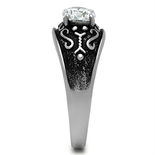 TK373 - High polished (no plating) Stainless Steel Ring with AAA Grade CZ  in Clear