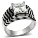 TK393 - High polished (no plating) Stainless Steel Ring with AAA Grade CZ  in Clear