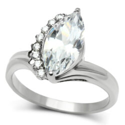 TK475 - High polished (no plating) Stainless Steel Ring with AAA Grade CZ  in Clear