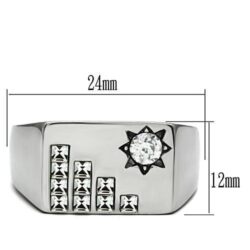 TK481 - High polished (no plating) Stainless Steel Ring with AAA Grade CZ  in Clear