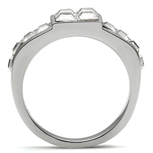 TK487 - High polished (no plating) Stainless Steel Ring with Top Grade Crystal  in Clear