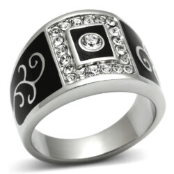 TK492 - High polished (no plating) Stainless Steel Ring with Top Grade Crystal  in Clear