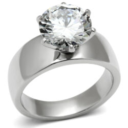 TK520 - High polished (no plating) Stainless Steel Ring with AAA Grade CZ  in Clear