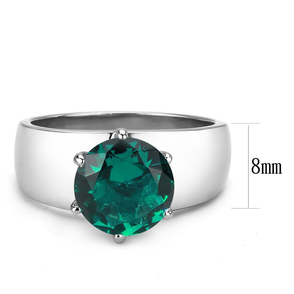 TK52012 - High polished (no plating) Stainless Steel Ring with Synthetic Synthetic Glass in Blue Zircon