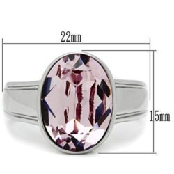 TK522 - High polished (no plating) Stainless Steel Ring with Top Grade Crystal  in Light Amethyst