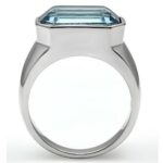 TK527 - High polished (no plating) Stainless Steel Ring with Top Grade Crystal  in Sea Blue