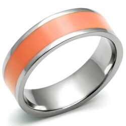 TK544 - High polished (no plating) Stainless Steel Ring with Epoxy  in Orange