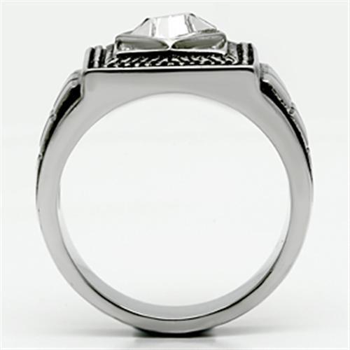 TK589 - High polished (no plating) Stainless Steel Ring with Top Grade Crystal  in Clear