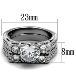 TK5X019 - High polished (no plating) Stainless Steel Ring with AAA Grade CZ  in Clear