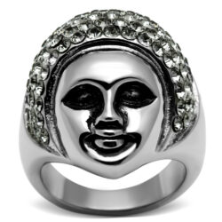 TK668 - High polished (no plating) Stainless Steel Ring with Top Grade Crystal  in Black Diamond