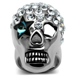 TK669 - High polished (no plating) Stainless Steel Ring with Top Grade Crystal  in Capri Blue